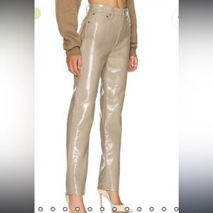 Abercrombie Patent Leather 90s Straight Pant in Taupe 
Ultra high rise 4/XS